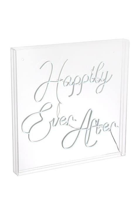 Happily Ever After 23.63" Square Contemporary Glam Acrylic Box USB Operated LED Neon Light, White