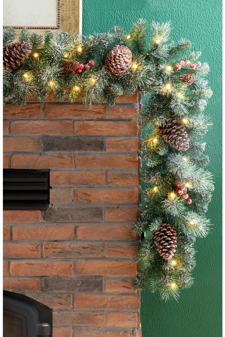 9ft Lighted Christmas Garland with Pine Cone and Timer, Alternate, color, Glittered Green