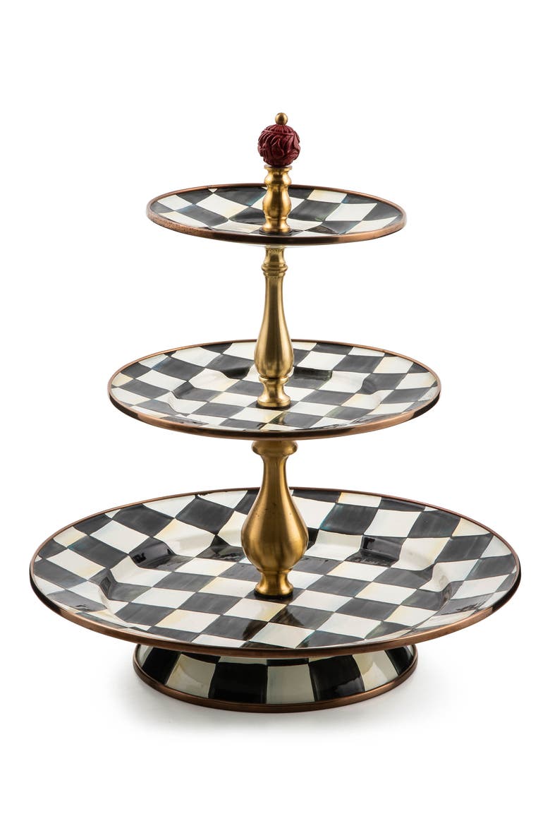 Courtly Check Three Tier Sweet Stand, Main, color, BLACK/ WHITE