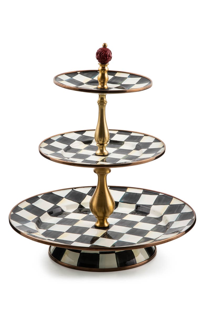 MACKENZIE CHILDS Courtly Check Three Tier Sweet Stand, Main, color, Black/ White
