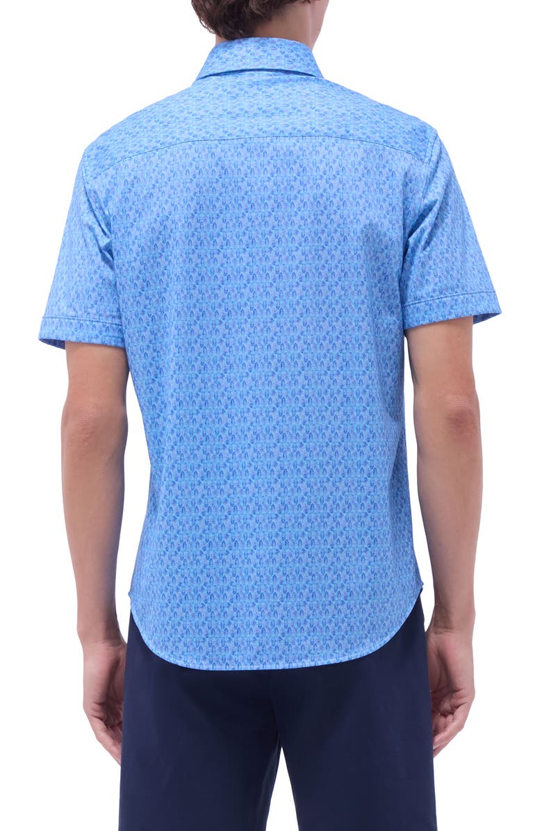 Bugatchi Miles OoohCotton<sup>®</sup> Feather Print Short Sleeve Button-Up Shirt, Alternate, color, 