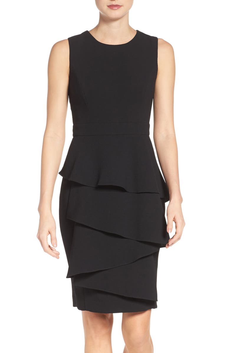 Eliza J Ella Ruffle Cascade Crepe Sheath Dress, Alternate, color,