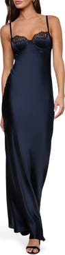 L'AGENCE Shayla Lace Trim Silk Satin Maxi Slipdress