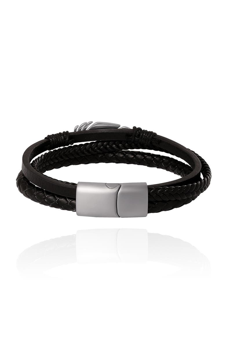 Triple Row Black Bracelet with Silver Accents, Alternate, color, Black