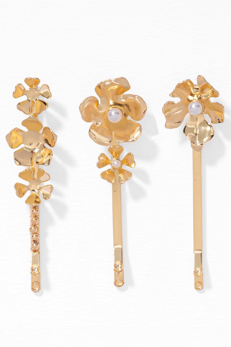 Iris Hair Pins - Set of 3 - Gold, Alternate, color, Metallic Gold