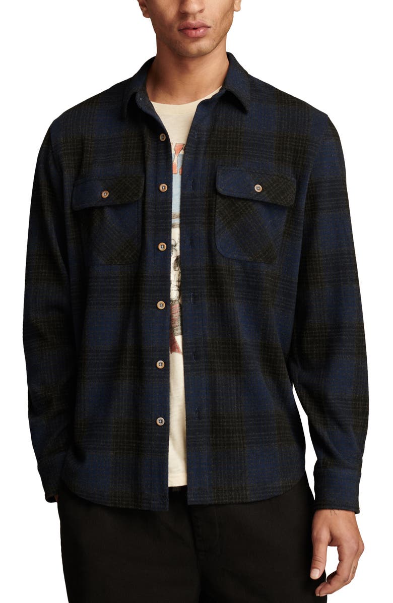 Lucky Brand Brushed Jersey Button-Up Shirt, Main, color, Blue/ Grey Multi