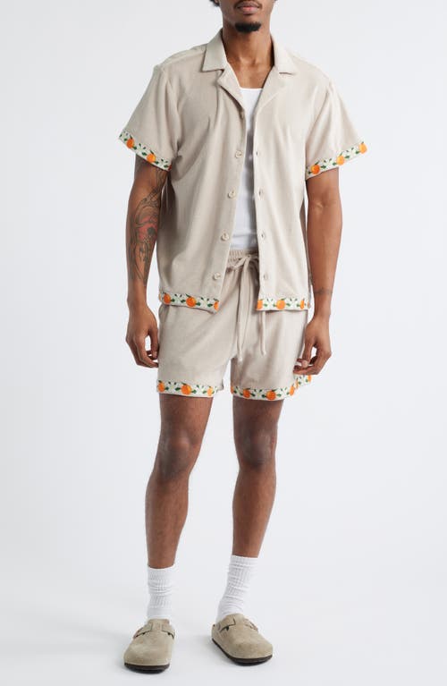 Mavrans Orange Terry Cloth Camp Shirt In Tan/orange Multi