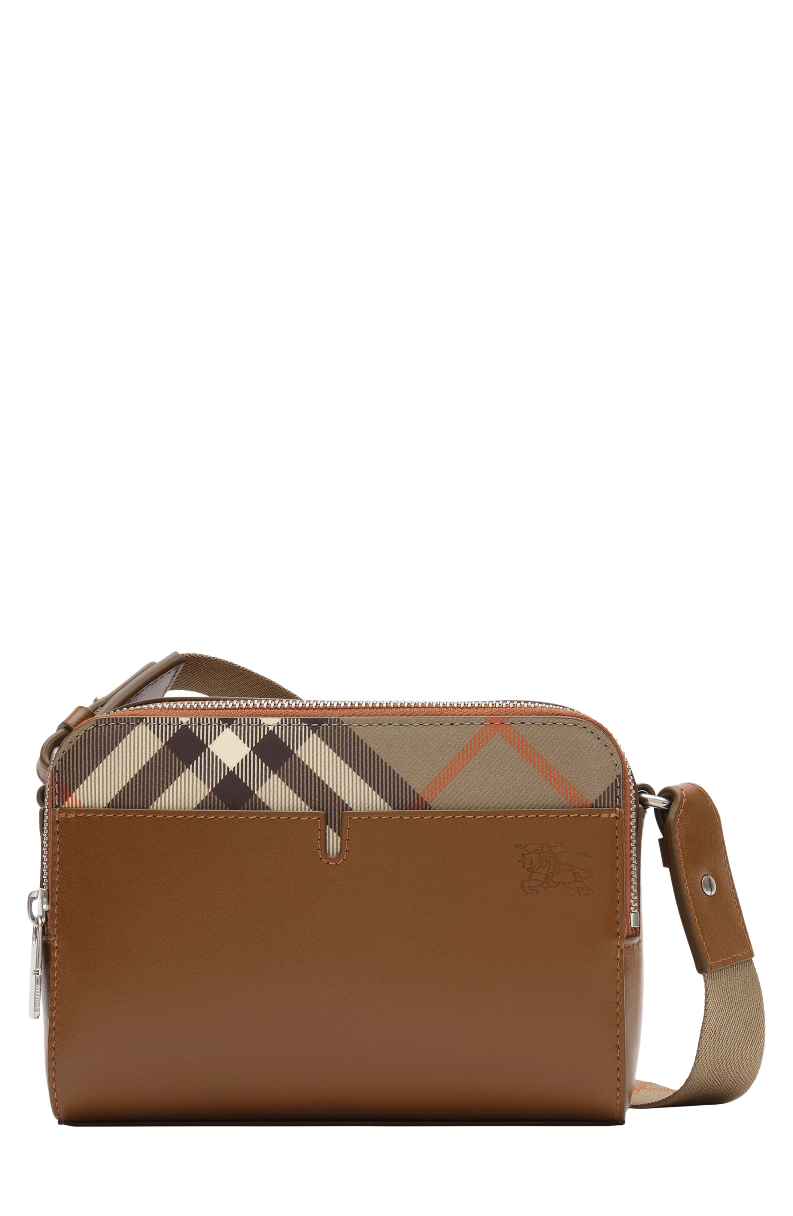 Mini Case Leather Crossbody Bag, Main, color, FINCH BROWN/ HAZEL