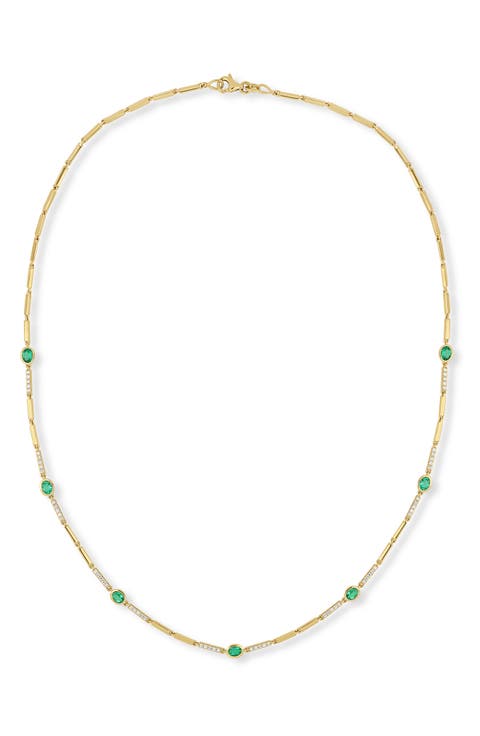 El Mar 18k Gold Emerald and Diamond Tennis Necklace