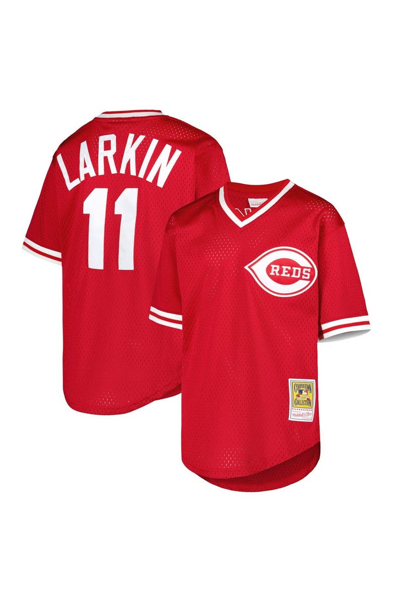 Mitchell & Ness Youth Mitchell & Ness Barry Larkin Red Cincinnati Reds Cooperstown Collection Mesh Batting Practice Jersey, Main, color,