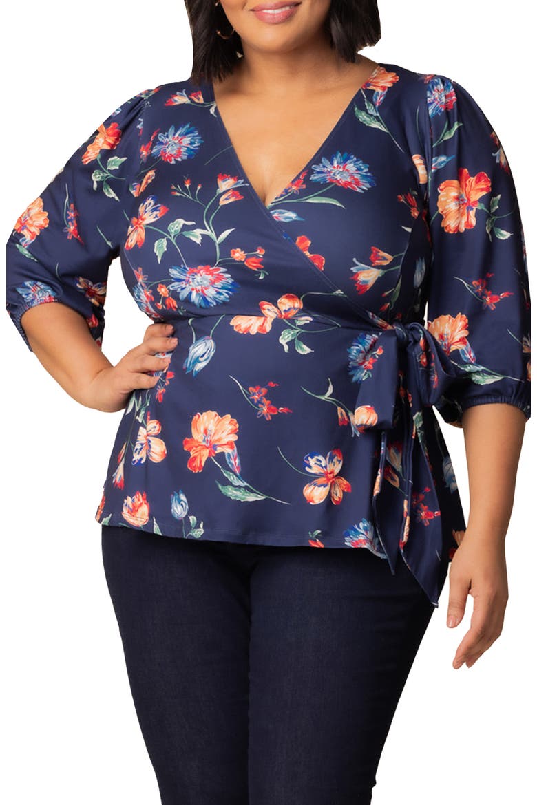 Nina Wrap Top, Main, color, VIBRANT NAVY FLORALS