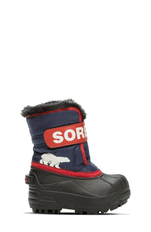 Sorel Blk/red Kids' Snow Commander Logo-strap Ankle Boot In Nocturnal/sail Red
