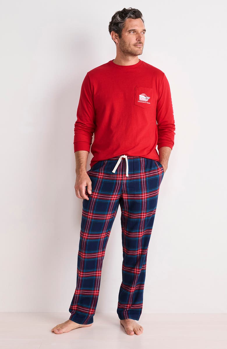 vineyard vines Santa Whale Cotton Graphic Long Sleeve T-Shirt, Alternate, color, Red Velvet