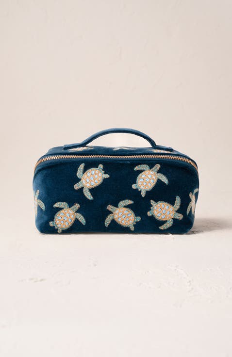 Turtle Conservation Velvet Open Flat Makeup Bag