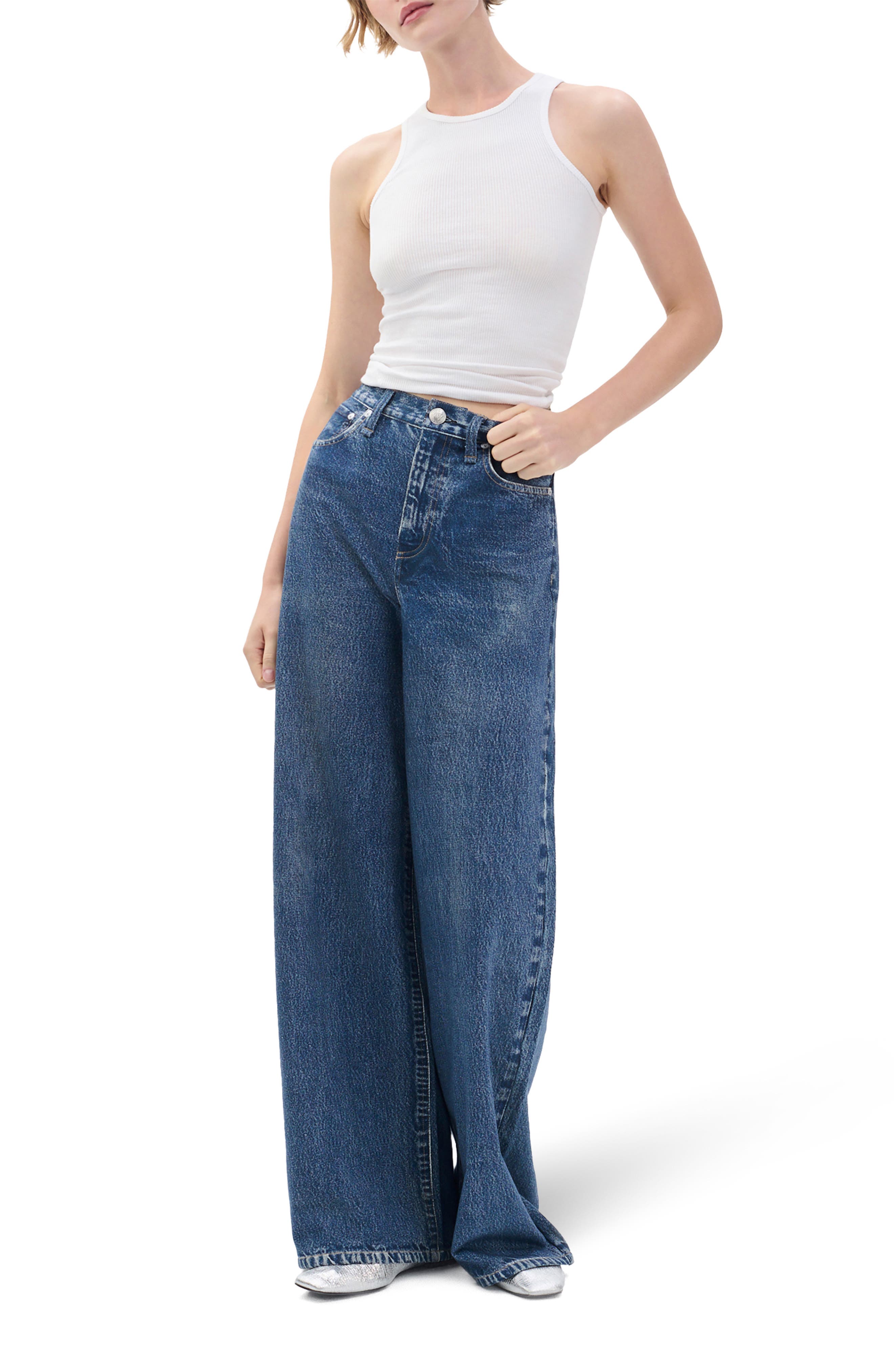Женские rag & bone rb Miramar Sofie High Waist Ankle Wide Leg Terry Sweatpant Jeans — фото 4