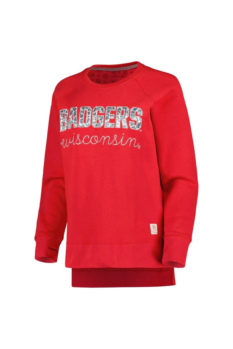 Women's Pressbox Red Wisconsin Badgers Steamboat Animal Print Raglan Pullover Sweatshirt, Alternate, color, Red