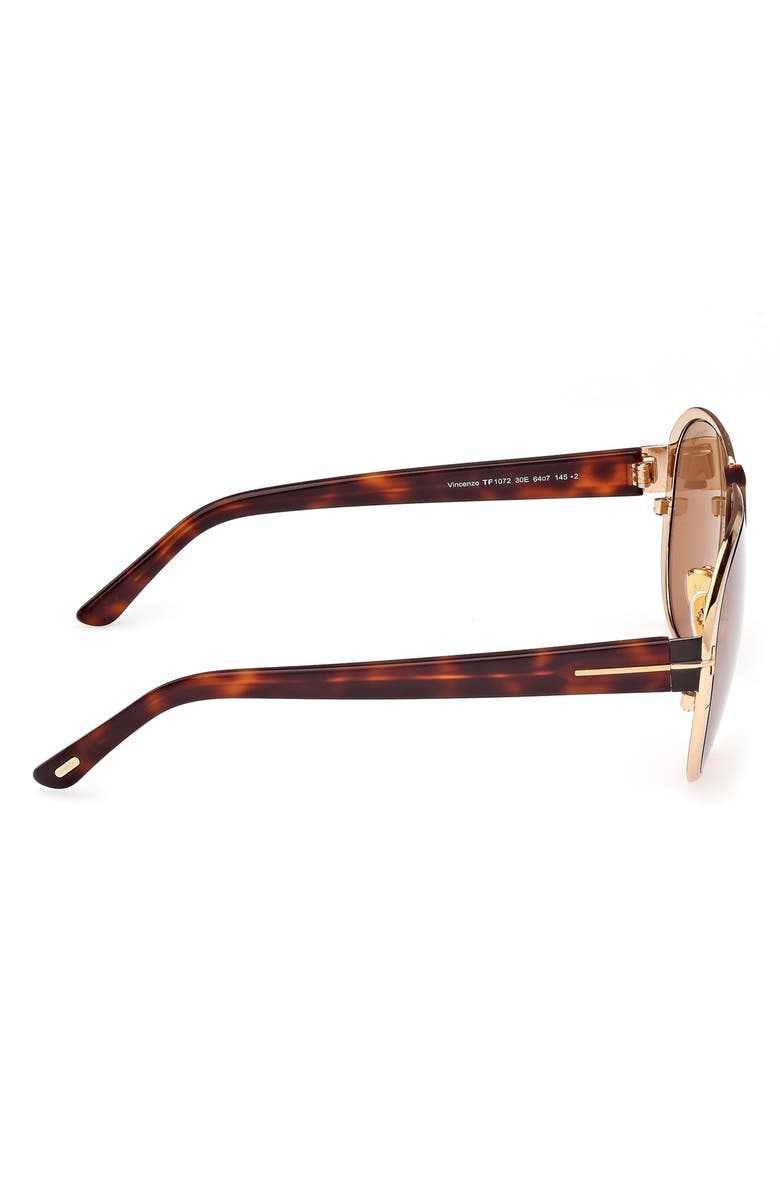 TOM FORD Vincenzo 64mm Pilot Sunglasses, Alternate, color, Deep Gold / T Logo / Brown