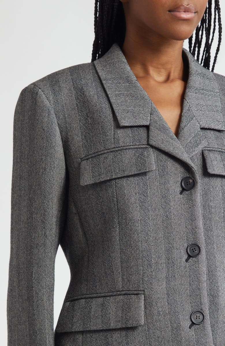 FERRAGAMO Wool Blend Herringbone Crop Jacket, Alternate, color, Nero/ White Sand
