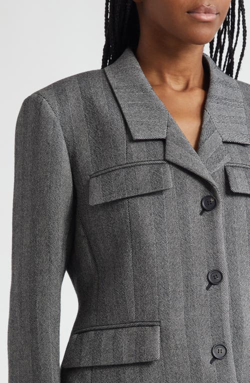 Ferragamo Wool Blend Herringbone Crop Jacket In Gray