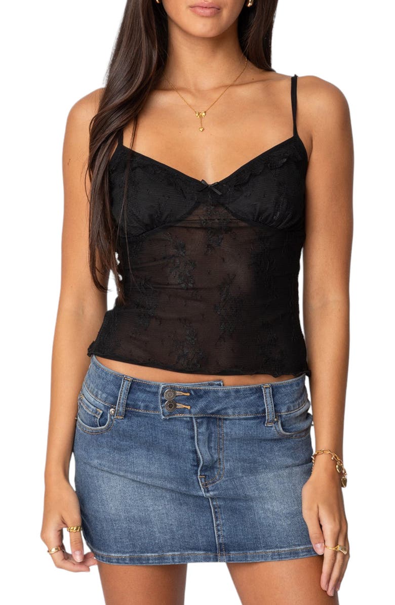 EDIKTED Angelina Lace Camisole, Main, color, Black