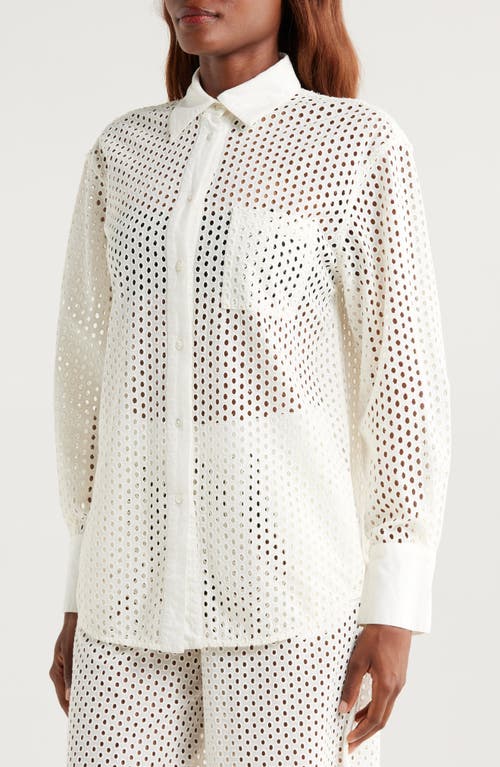 Solid & Striped The Bronte Embroidered Eyelet Long Sleeve Cover-up Tunic Shirt In Brule