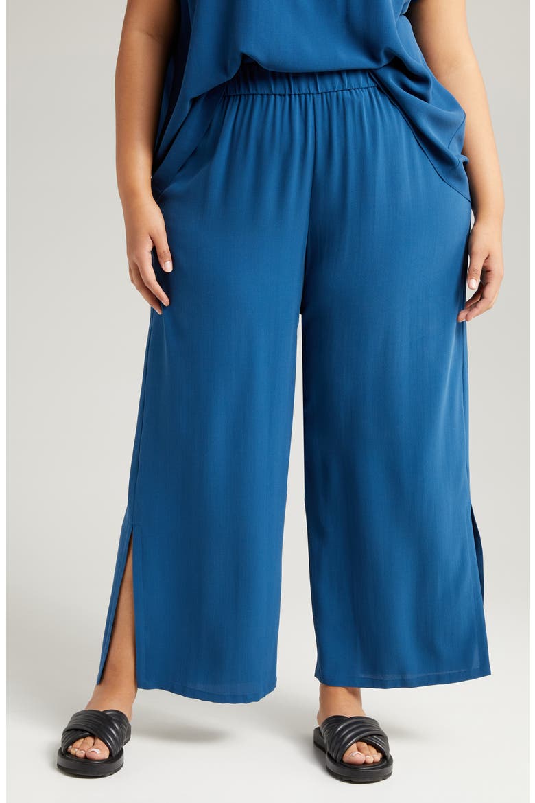 Wide Leg Slit Hem Ankle Pants, Alternate, color, ATLANTIS