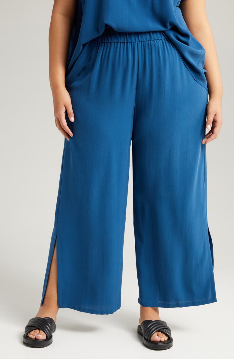 Eileen Fisher Wide Leg Slit Hem Ankle Pants, Alternate, color, Atlantis