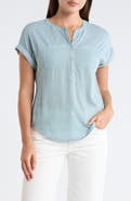 Lucky Brand Mixed Media Short Sleeve Cotton Henley Top