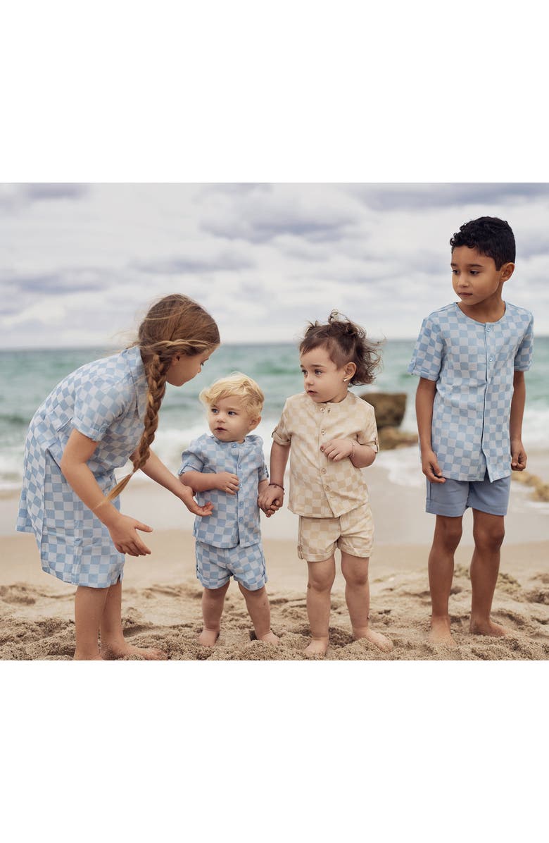 Manière Denim Check Shirt & Shorts Set, Alternate, color, Beige