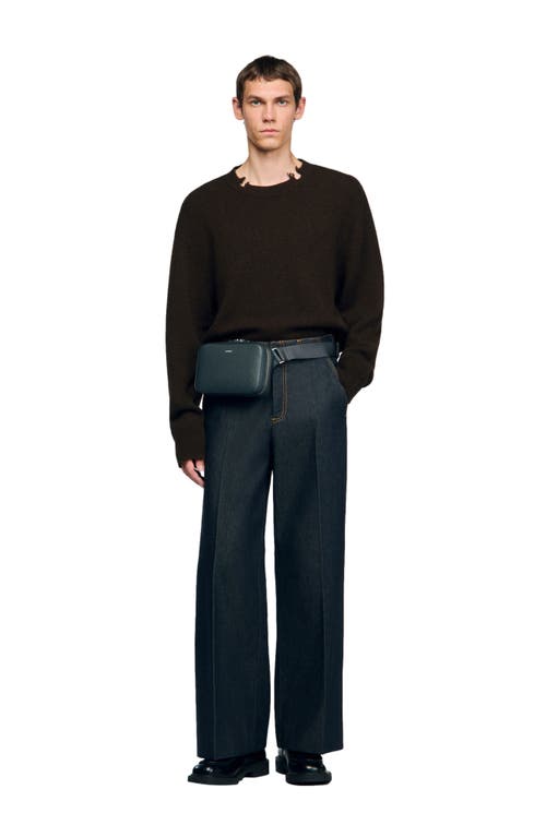 Sandro Small Reconstitued Leather Bag In Gray