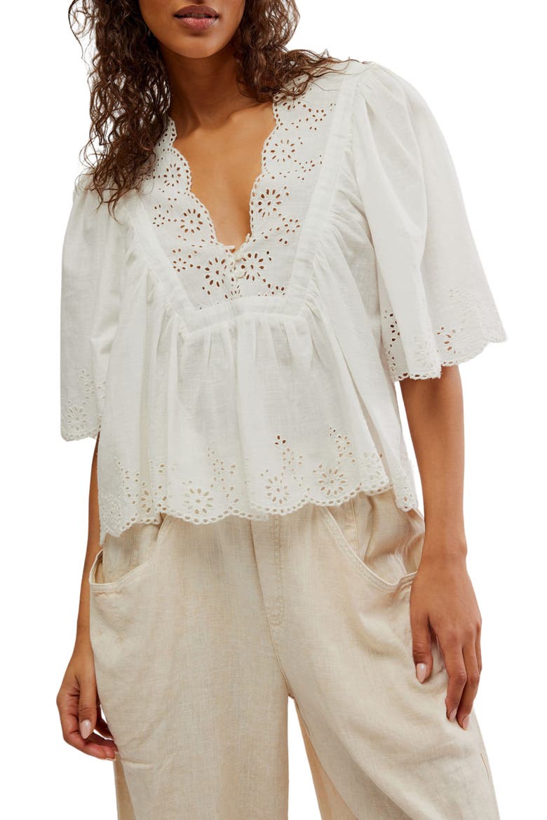 Costa Eyelet Top, Main, color, BRIGHT WHITE