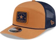 New Era Men's New Era Brown/Navy Dallas Cowboys Team Patch Split Panel 9SEVENTY Adjustable Trucker Hat