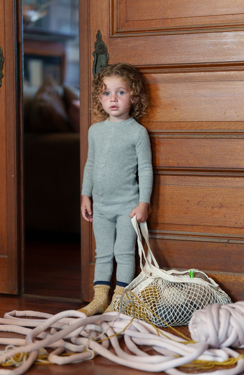 Manière Braided Rope Knit Cotton Long Sleeve Top & Pants Set, Alternate, color,