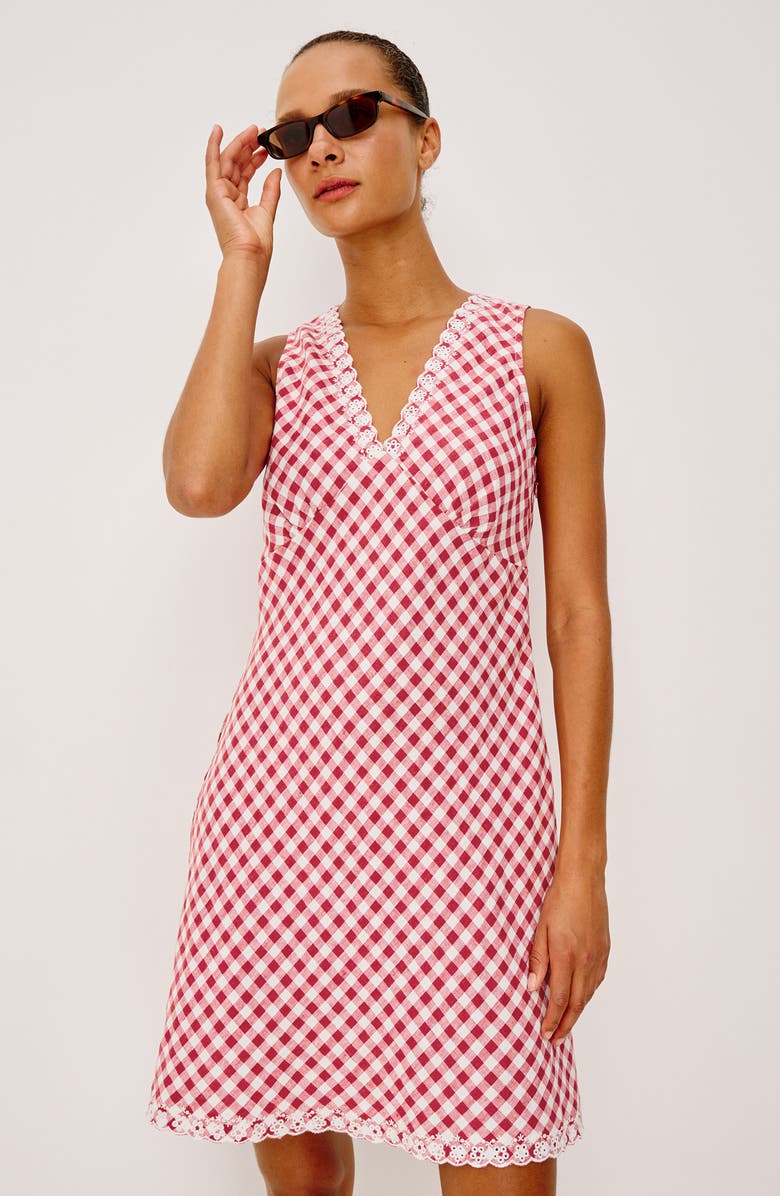 Rails Bex Eyelet Embroidered Gingham Check Linen Dress, Alternate, color, Picnic Check