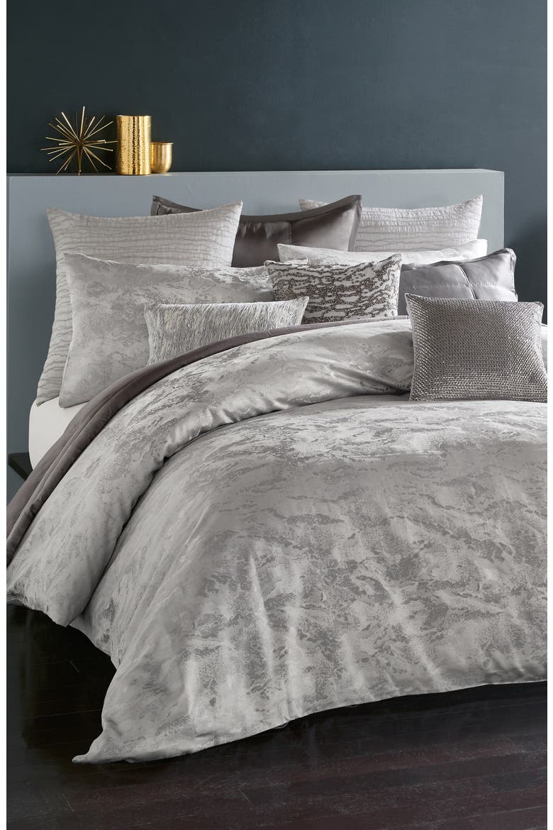 Luna Metallic Jacquard Duvet, Main, color, PLATINUM