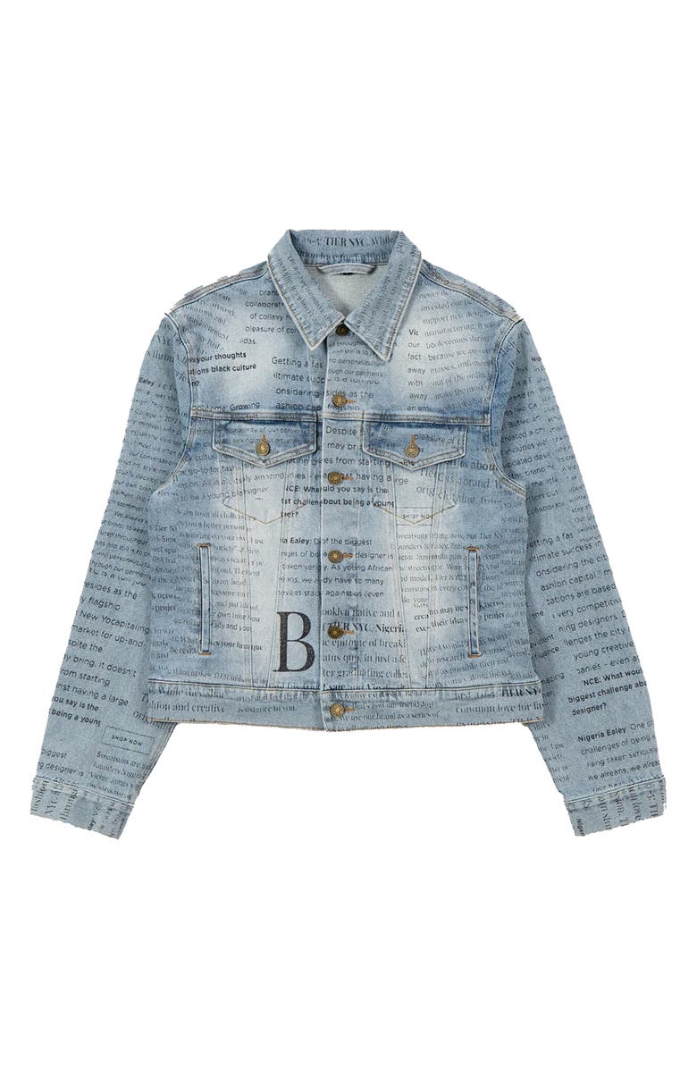 Tier Newspaper Article Denim Jacket, Main, color, 