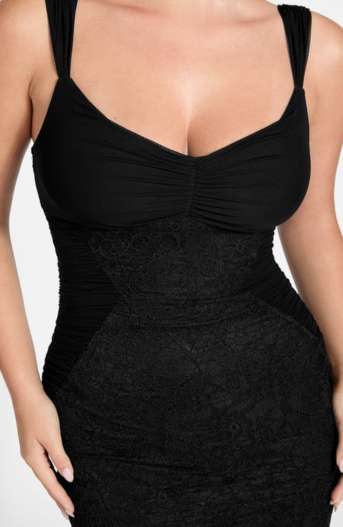 Guess Caitlyn Lace Panel Mermaid Midi Dress In Black