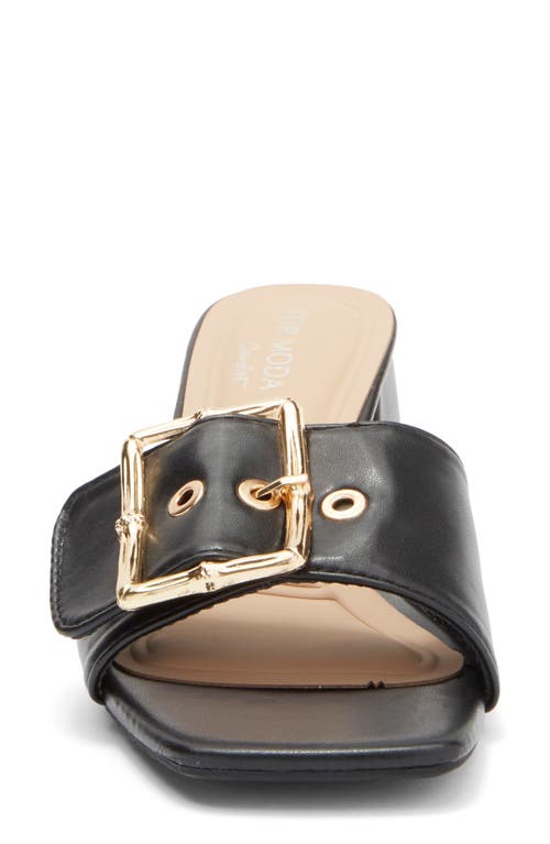 Top Guy Shoes Block Heel Slide Sandal In Black Pu