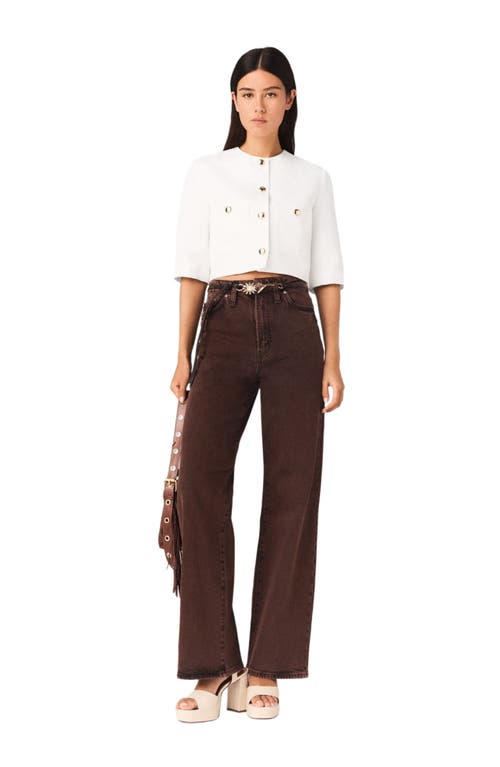 maje Short linen blend jacket in White at Nordstrom, Size 40