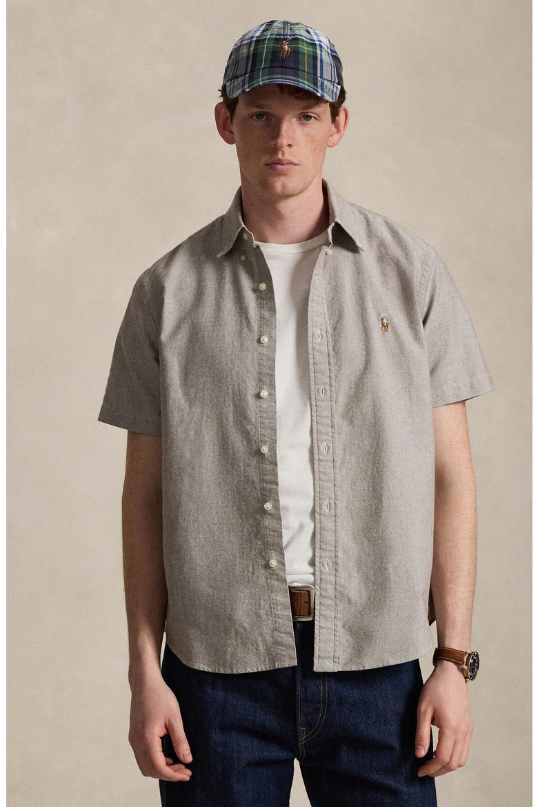 Classic Fit Short Sleeve Button-Down Oxford Shirt, Alternate, color, NUTMEG BRWN