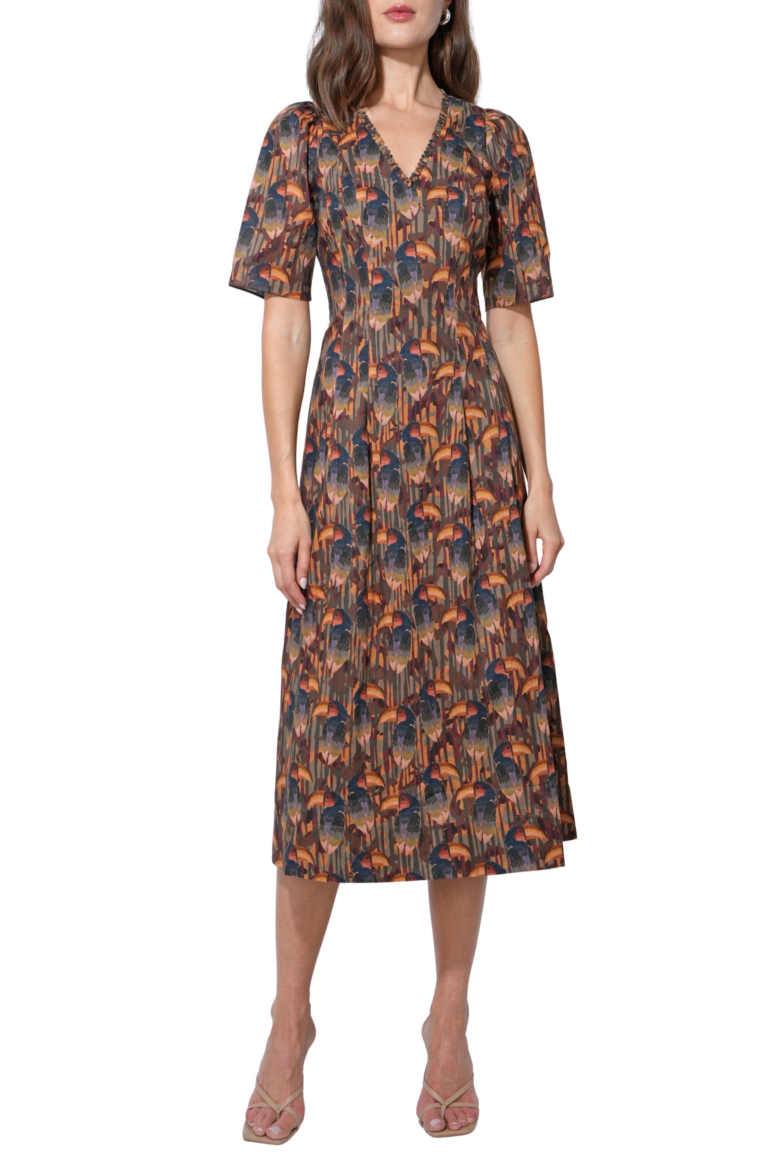 Adelyn Rae Gracie Puff Sleeve Midi Dress