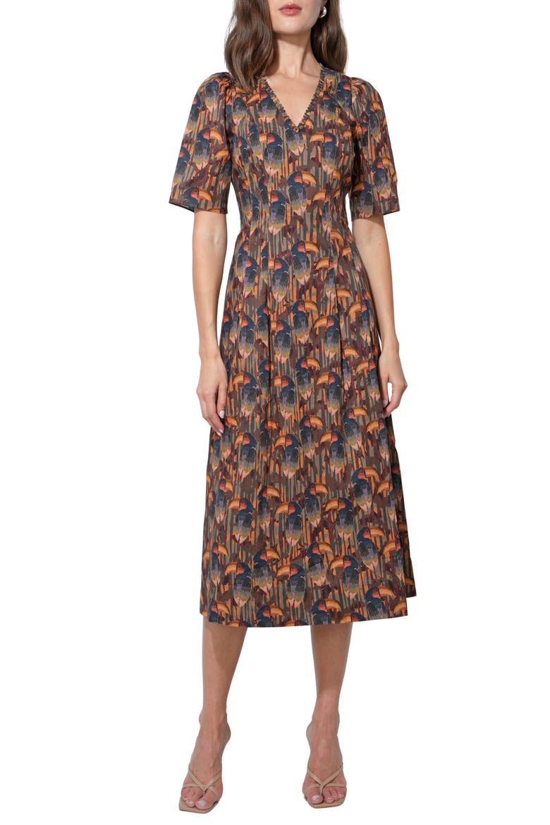 Gracie Puff Sleeve Midi Dress, Main, color, MULTI COLOR