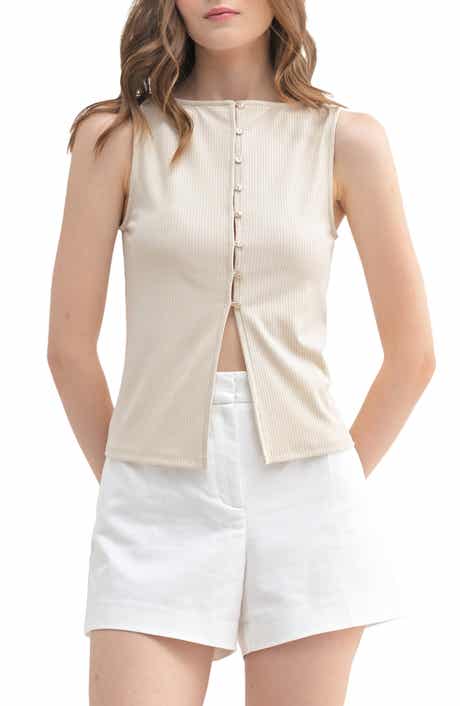 Lush Rib Sleeveless Button-Up Top