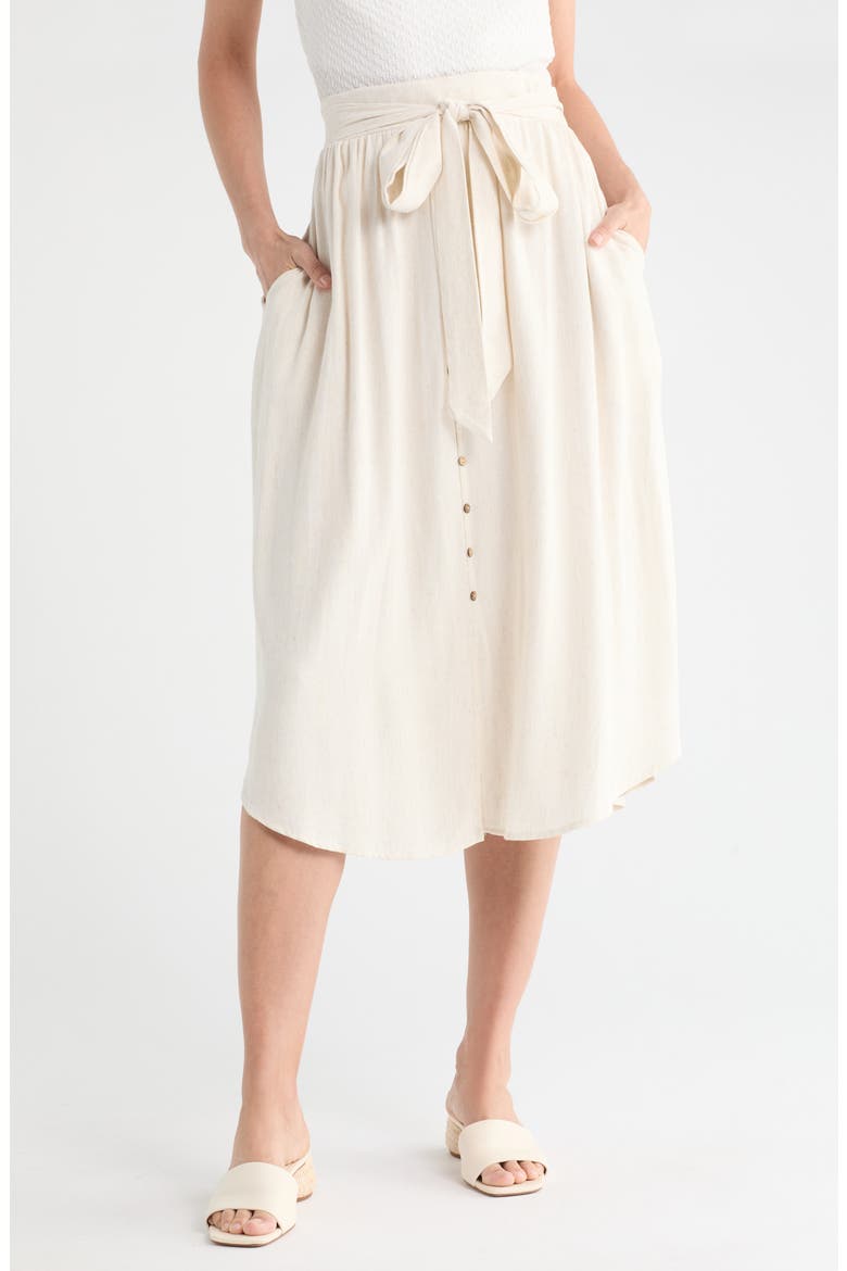 Tie Waist Midi Skirt, Main, color, LINEN