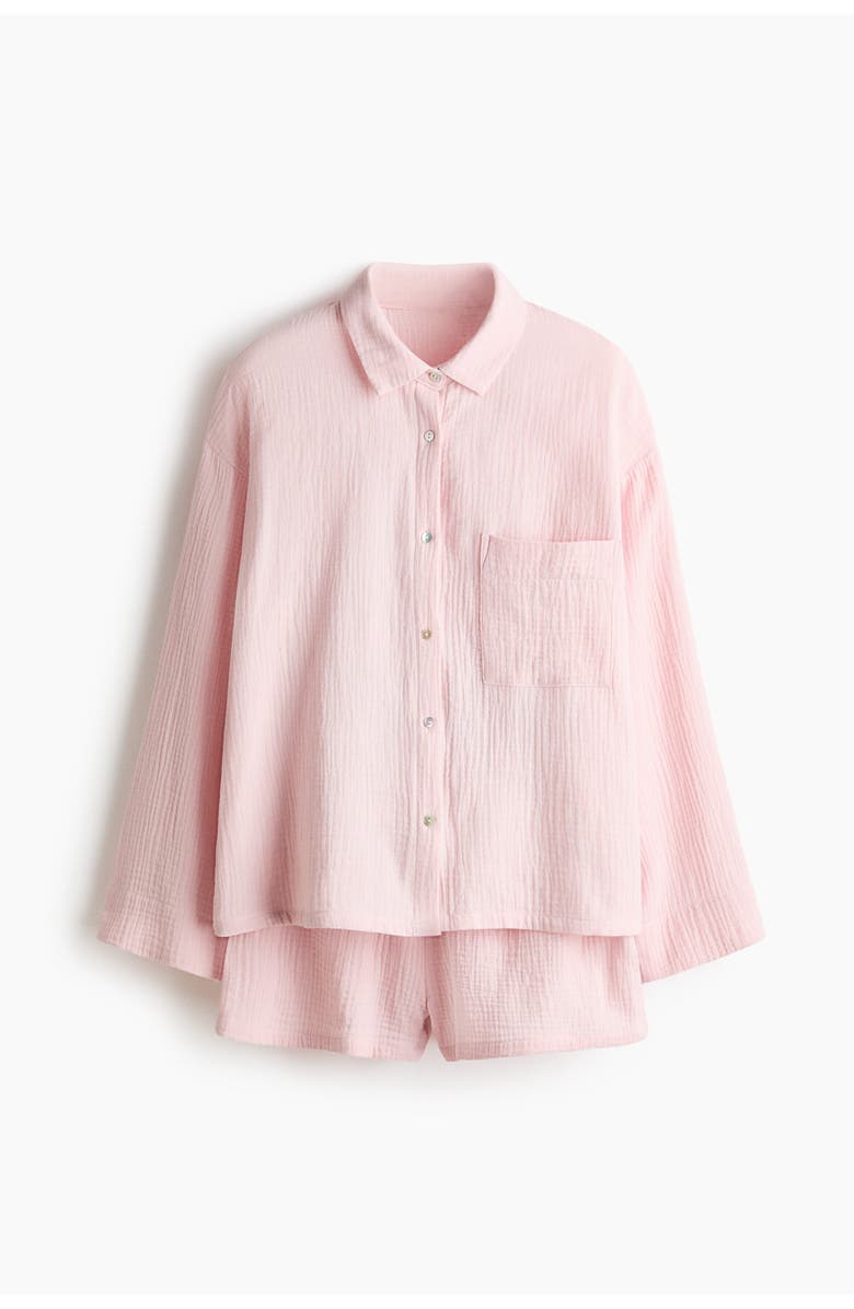 H&M Pyjama Shirt And Shorts, Alternate, color, Light Pink