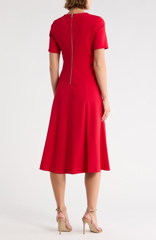 Dkny Short Sleeve Jewel Neck Suede Midi Dress In Red