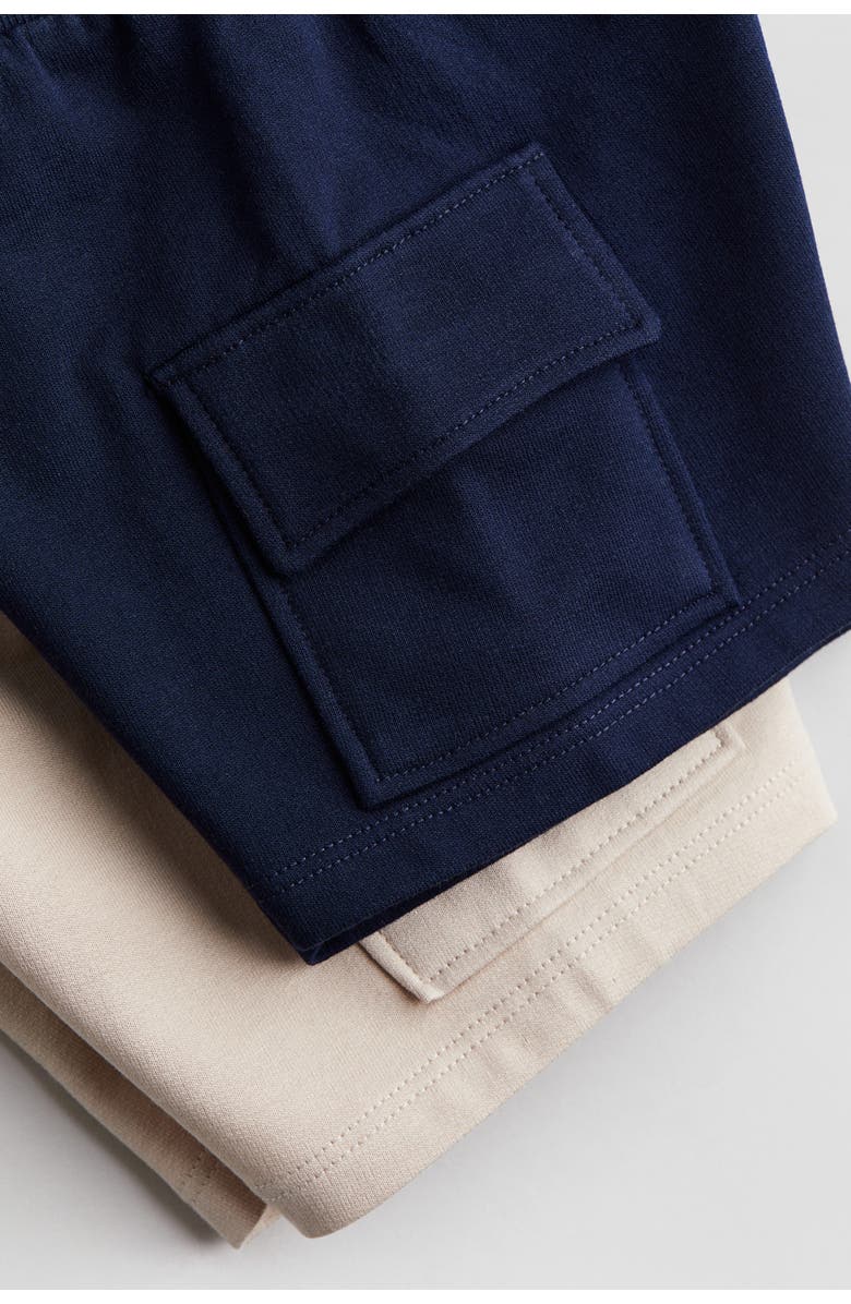 H&M 2-pack Cargo Sweatshirt Shorts, Alternate, color, Navy Blue/Light Beige