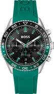 BOSS Runner Chronograph Silicone Strap Watch, 44mm