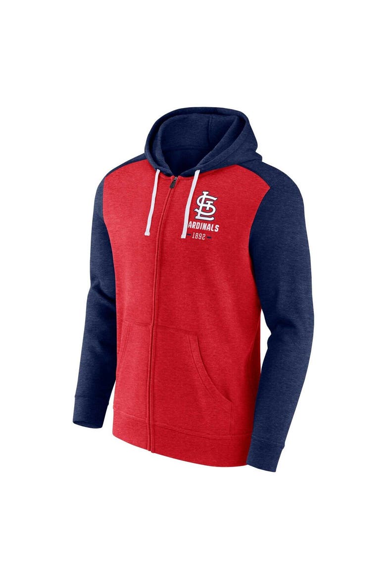 Men's Fanatics Heathered Red/Heathered Navy St. Louis Cardinals Blown Away Full-Zip Hoodie, Alternate, color, Heather Red