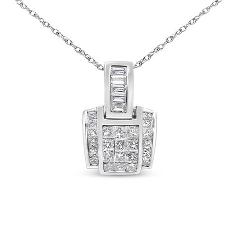 10K White Gold 1/4 Cttw Diamond Modern Bezel-Set Solitaire Pendant Necklace